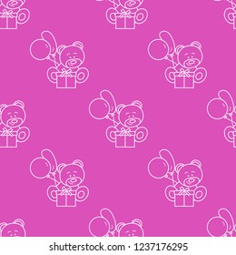 Seamless pattern with children's toys. Bear, gift, balloons.