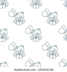 Seamless pattern with children's toys. Bear, gift, balloons.