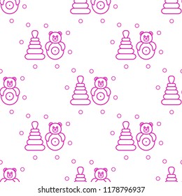 Seamless pattern with children's toys. Roly-poly, pyramid.