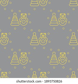 Seamless pattern with children's toys. Roly-poly, pyramid. Illuminating and Ultimate Gray.