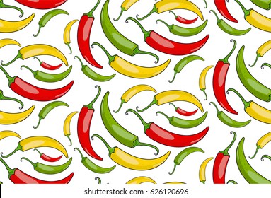 seamless pattern. Chile pepper. green, yellow and red.  vector illustration.