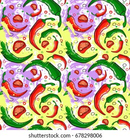 Seamless Pattern Chili Pepper Vegetables Ornament Background Vector Illustration