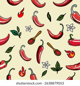 seamless pattern with chili peppers. chili pattern Background. vintage chili pepper. pepper pattern background. hot chili pattern background. Seamless background with peppers. 
