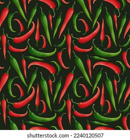 Seamless pattern with chili peppers. National Mexican food. Red and green peppers. Spicy food. Texture for fabric, wallpaper, restaurant paper and menu