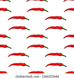 Seamless pattern of chili peppers on white background. Endless background for your design.