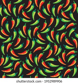 Seamless pattern with chilli pepper. Cinco De Mayo symbol. Vector illustration. Design elements for fabric, banner, wallpaper, wrapping paper.