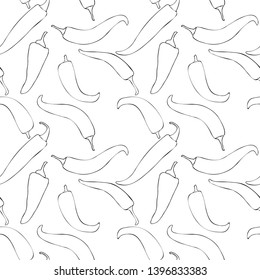 Seamless pattern with chilli pepper.  Graphic modern print with outline drawing of food. 