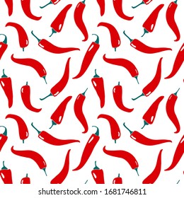 Seamless pattern with chilli pepper. Modern silhouette of food. 