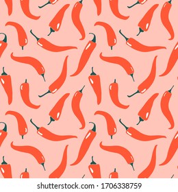 Seamless pattern with chilli pepper. Modern silhouette of food. 