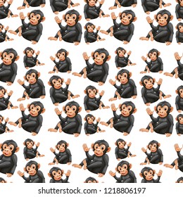 Seamless pattern of chimpanzees on white