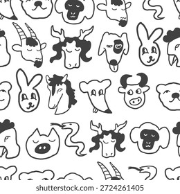 Padrão sem costura com símbolo chinês do animal do ano em estilo desenhado à mão.Elemento para decoração design impressão fundo pano de fundo envolvendo papel de parede banner têxtil
