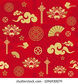 Seamless pattern with Chinese and asian elements.