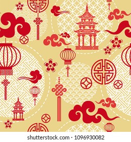 Seamless pattern with Chinese and asian elements.