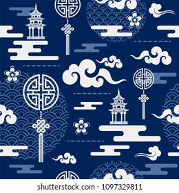 Seamless pattern with Chinese and asian elements.