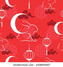 Seamless pattern with chinese and asian elements on color background for happy chinese mid autumn festival, flyers, poster and banner , (translate : Mid Autumn Festival)