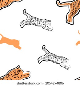 Seamless pattern with chinese asian tiger