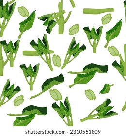 A seamless pattern of Chinese broccoli isolated on white background. vector illustration.