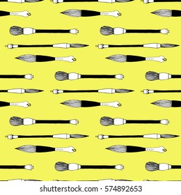 Seamless pattern the Chinese brush on yellow background. Hand drawing