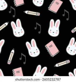 Seamless pattern with Chinese bunnies in cartoon style. Vector