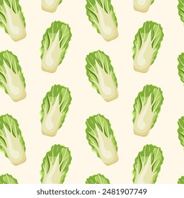 Seamless pattern with Chinese cabbage leaves. Vector pattern for cover, healthy food branding