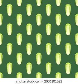 Patrón sin foco de col china en el fondo de la carne. Mínimo adorno con lechuga. Plantilla de planta geométrica para tela. Diseñar ilustración vectorial.