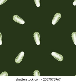 Seamless pattern Chinese cabbage on dark green background. Minimalism ornament with lettuce. Random plant template for fabric. Design vector illustration.