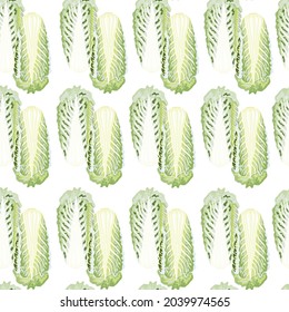 Seamless pattern Chinese cabbage on white background. Simple ornament with lettuce. Geometric plant template for fabric. Design vector illustration.