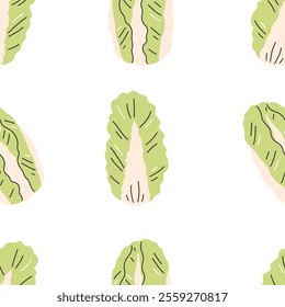 Seamless pattern with chinese cabbage on white background. Cabbage vector Illustration background.