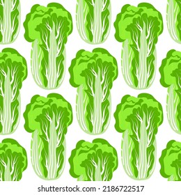 Seamless pattern with Chinese cabbage, pe-tsai, on a white background, textured. Vector illustration for your design