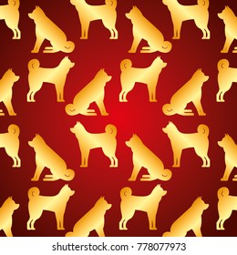 seamless pattern chinese dog traditional