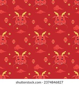 Dragón chino sin foco, rojo lindo 2024. 