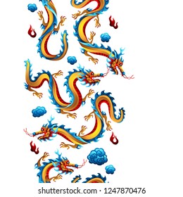 Seamless pattern with Chinese dragons. Traditional China symbol. Asian mythological color animals.