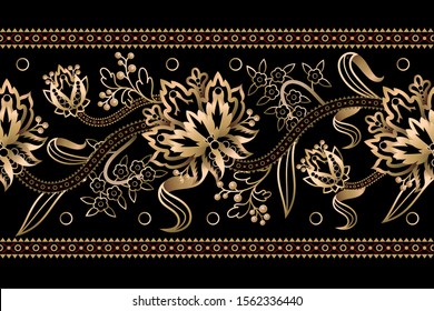 Seamless pattern with Chinese gold flowers. Vector.