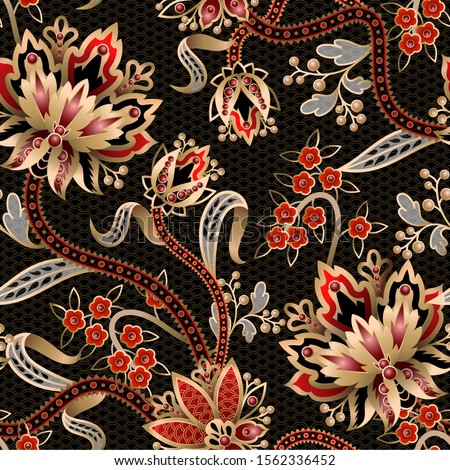 Seamless pattern with Chinese gold flowers. Vector.
