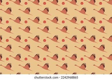 Seamless pattern with Chinese and Japanese cranes. Crane is traditional and oriental asian bird. Ready for carpet, greeting card and cloth design. Vector illustration