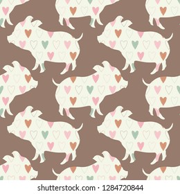 Seamless pattern with Chinese New Year symbol. Yellow Earth Pig. Graphic element for design. Can be used for wallpaper, textile, invitation card, wrapping, web page background.