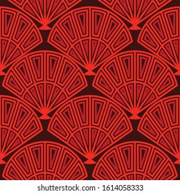 Seamless pattern, Chinese New Year pattern elements, waves, flowers and vintage style, red and black color for banner, poster and design background