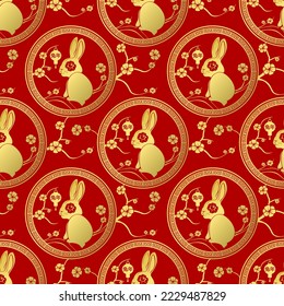 Seamless pattern with Chinese new year 2023 year of the rabbit. Happy New Year. Chinese symbol of the 2023 year. Zodiac sign for greetings card, flyers, invitation, posters, brochure, banners