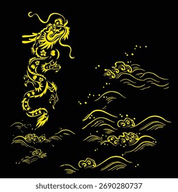 Padrão contínuo Ano novo chinês 2036 ano do dragão - desenhos tradicionais chineses com dragões. Conceito de ano novo lunar, design vetorial moderno. Feliz ano novo chinês 