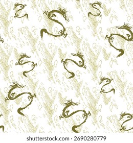 Patrón sin fisuras Año nuevo chino 2036 año del dragón - diseños chinos tradicionales con dragones. Concepto de año nuevo lunar, diseño de Vector moderno. Feliz año nuevo chino 