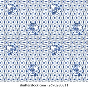 Patrón sin fisuras Año nuevo chino 2036 año del dragón - diseños chinos tradicionales con dragones. Concepto de año nuevo lunar, diseño de Vector moderno. Feliz año nuevo chino 