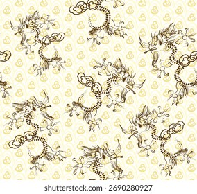 Padrão contínuo Ano novo chinês 2036 ano do dragão - desenhos tradicionais chineses com dragões. Conceito de ano novo lunar, design vetorial moderno. Feliz ano novo chinês 