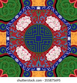 Seamless Pattern With Chinese Ornament Peony Flower