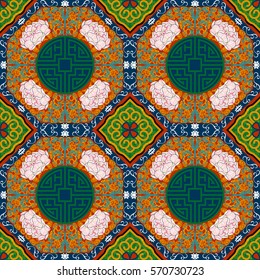 Seamless pattern with chinese ornament peony. Vector illustration