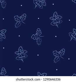 Seamless pattern with Chinese parsley,Coriander vegetable on indigo color background.