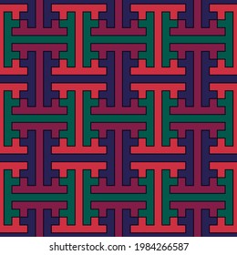 Seamless pattern. Chinese Sayagata backdrop. Repeated interlocking figures background. China ornament. Traditional tiles image. Ancient ethnic mosaic motif. Digital paper, textile print. Vector work.