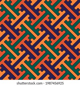 Seamless pattern. Chinese Sayagata backdrop. Repeated interlocking figures vector. China ornament. Traditional tiles image. Ancient ethnic mosaic motif. Ethnical ornate. Textile print. Digital paper