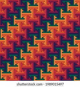 Seamless pattern. Chinese Sayagata backdrop. Repeated interlocking figures background. China ornament. Traditional tiles image. Ancient ethnic mosaic motif. Ethnical textile print. Digital paper.
