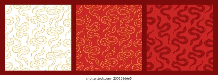 Seamless pattern with chinese snake. Hand drawn illustration for wallpaper, wrapping paper, cloth design.