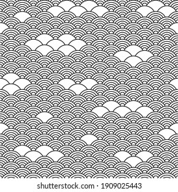 Seamless pattern in chinese style. Black and white oriental background.